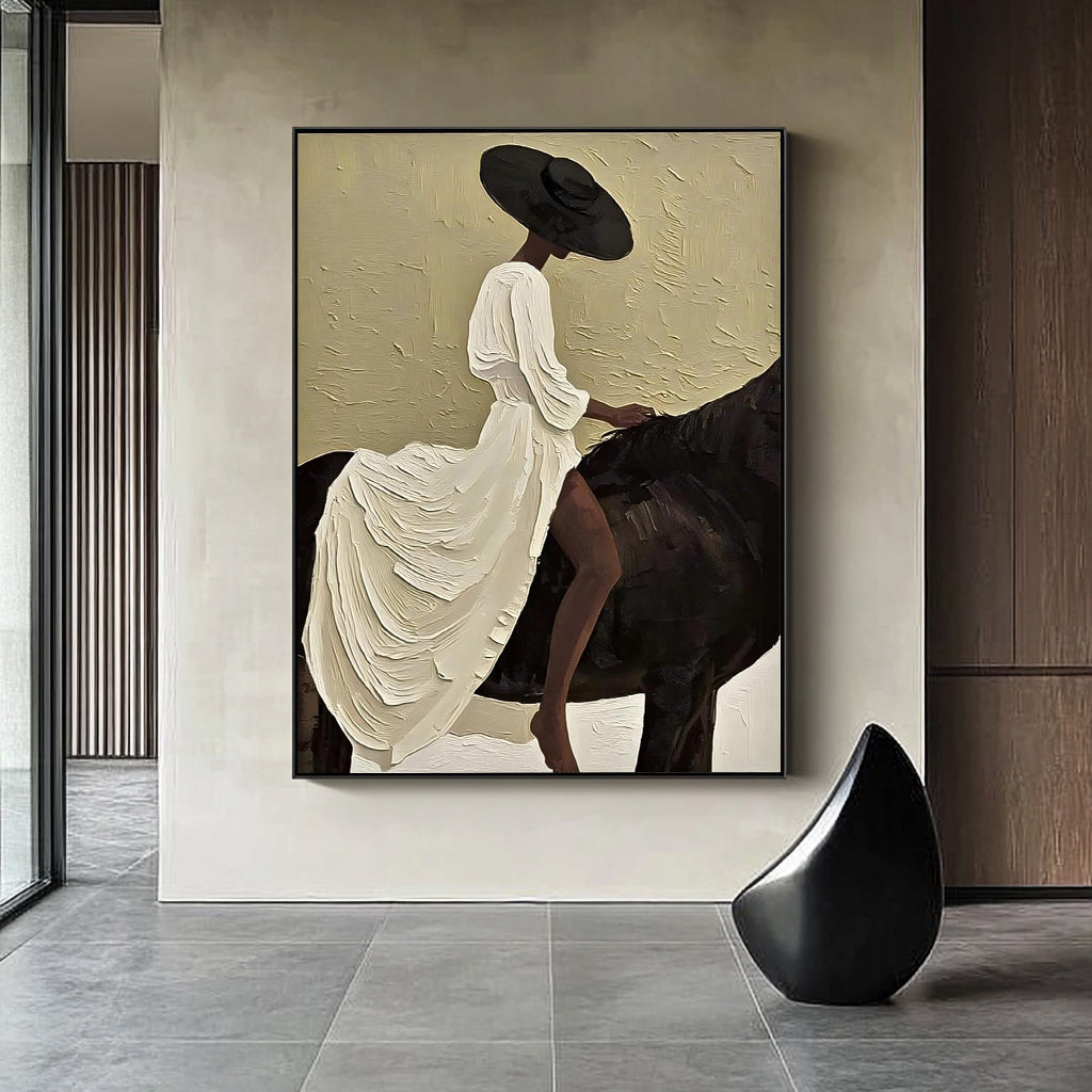 Vintage Horse Girl Oil Painting Victorian Portrait Equestrian Wall Art Textured Canvas Art Home Decor