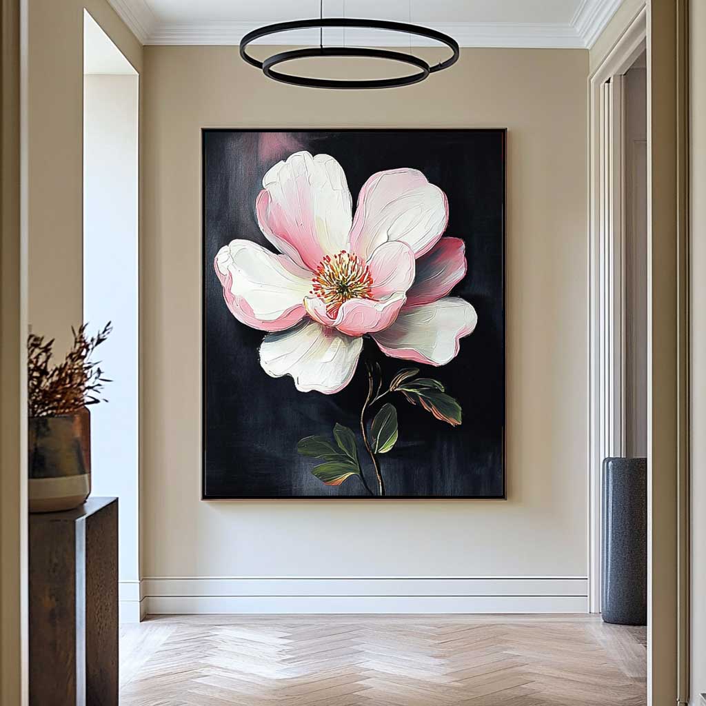 Flower Pastel Impasto Botanical Artwork Floral Painting on Canvas 3D Blossom Textured Wall Art Home Decor