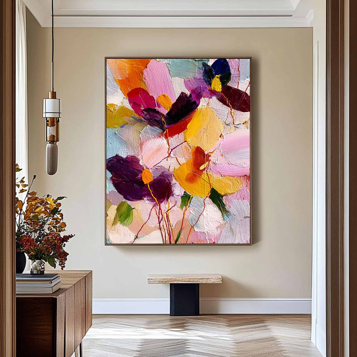 Original Graffiti Artwork Texture Plant Wall Art Large Color Flower Abstract Painting Canvas Home Decor