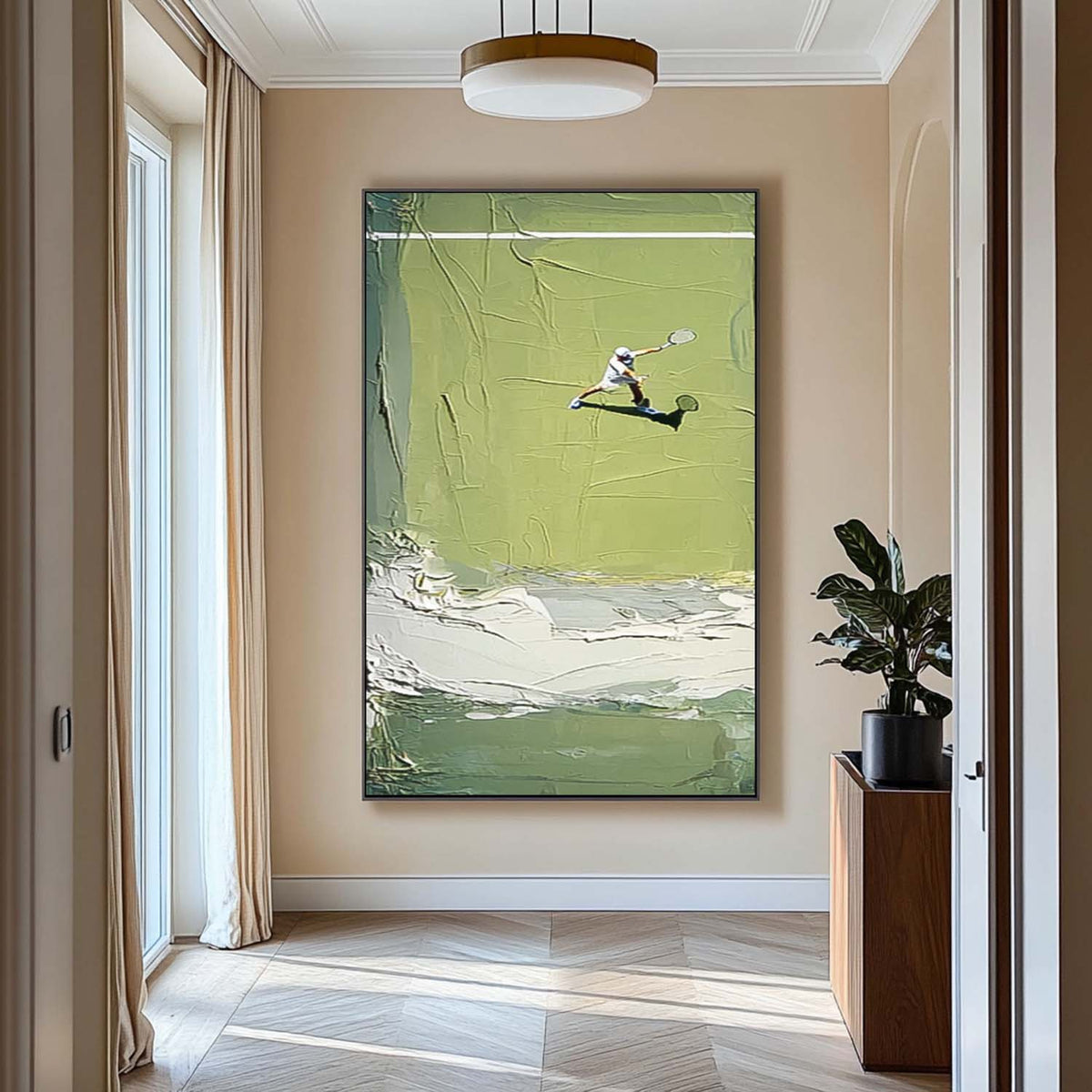 Abstract Tennis Sports Art on Canvas Large Green Tennis Court Painting Textured Wall Art Tennis Lovers Gift