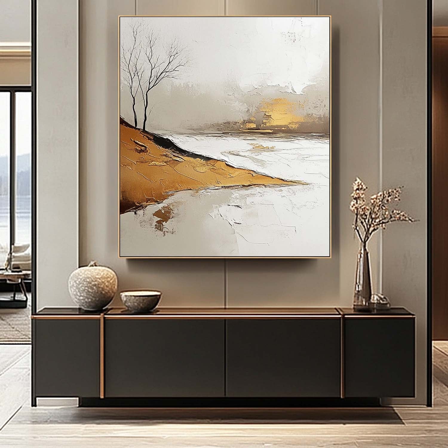 Vllage Landscape Artwork Abstract Scenery Oil Painting Framed Large Minimalism Wall Art Home Decor