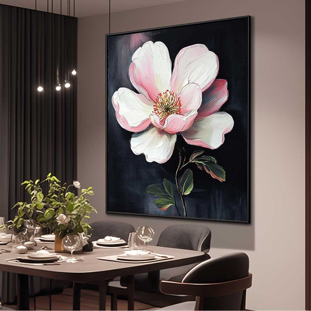 Flower Pastel Impasto Botanical Artwork Floral Painting on Canvas 3D Blossom Textured Wall Art Home Decor