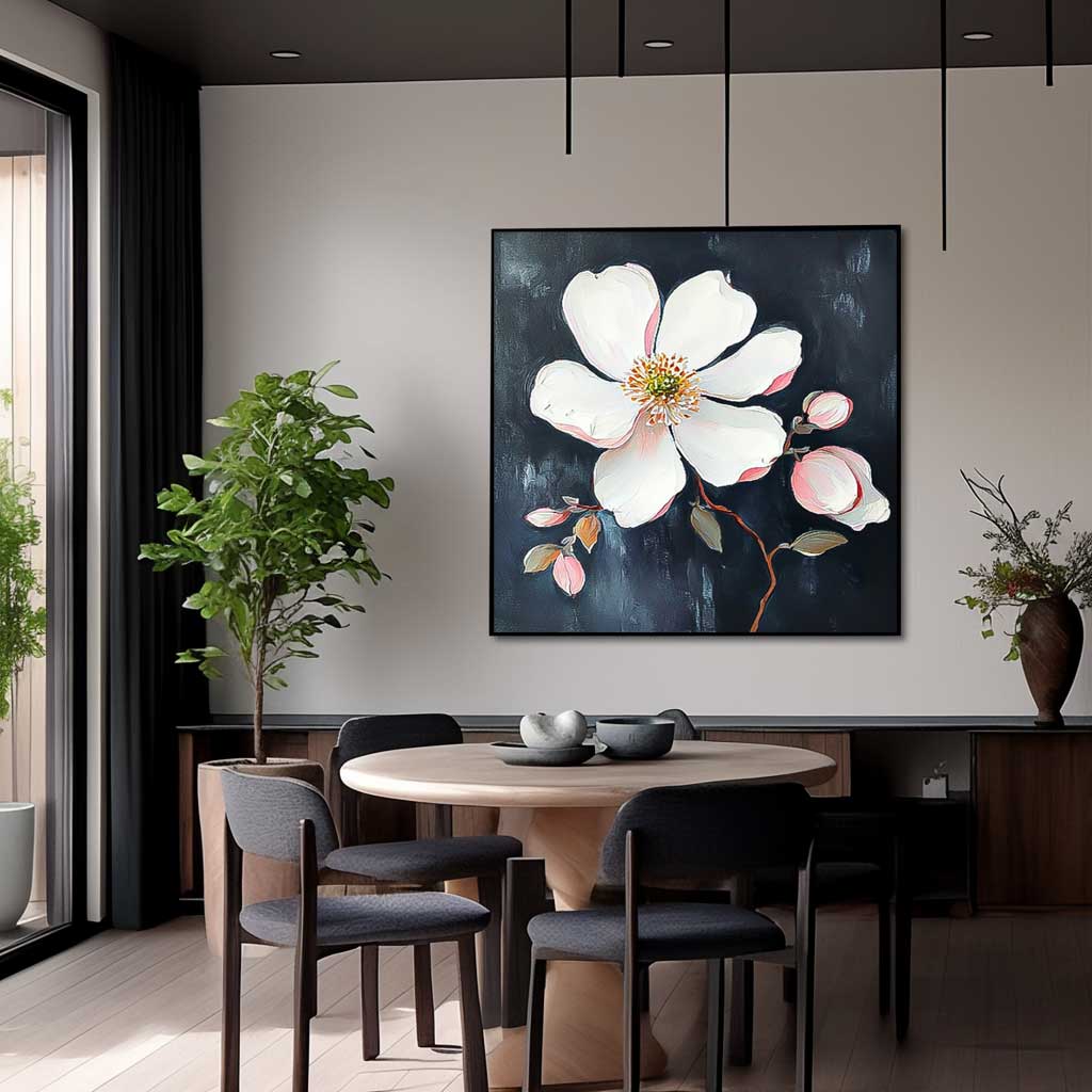 3D Blossom Textured Wall Art Floral Painting on Canvas Flower Pastel Impasto Botanical Minimalism Artwork