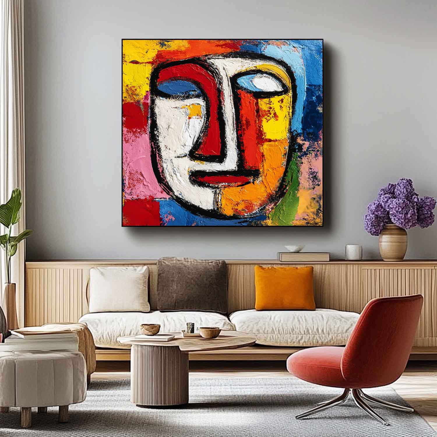Large People Wall Art Abstract Portrait Oil Painting On Canvas Original Colorful Face Painting