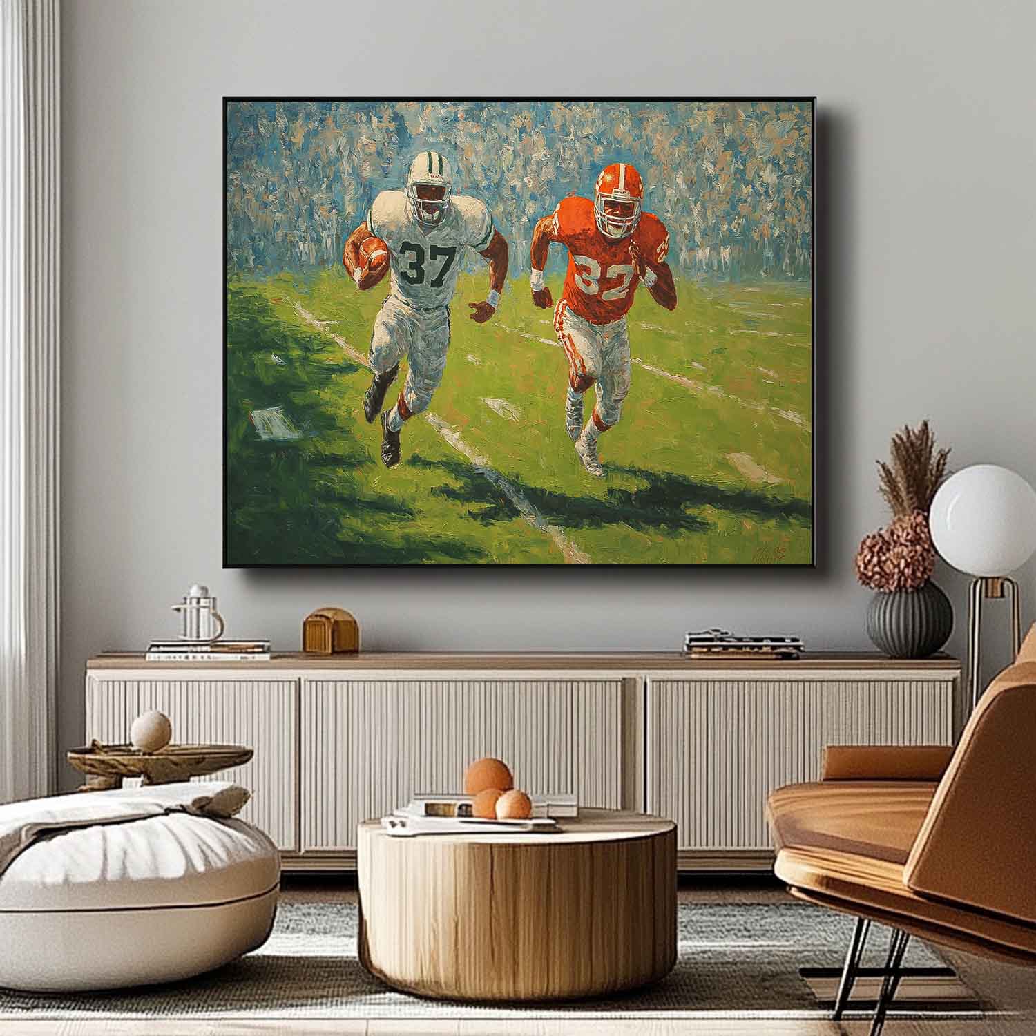 Original Rugby Canvas Wall Art Large Green 3D Texture Oil Painting Custom Work Gift  For Living Room