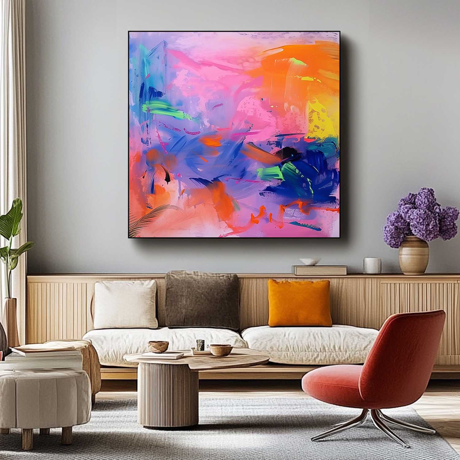Vibrant Abstract Painting Colorful Wall Art Modern Expressive Brushstroke Oil Painting Original Artwork