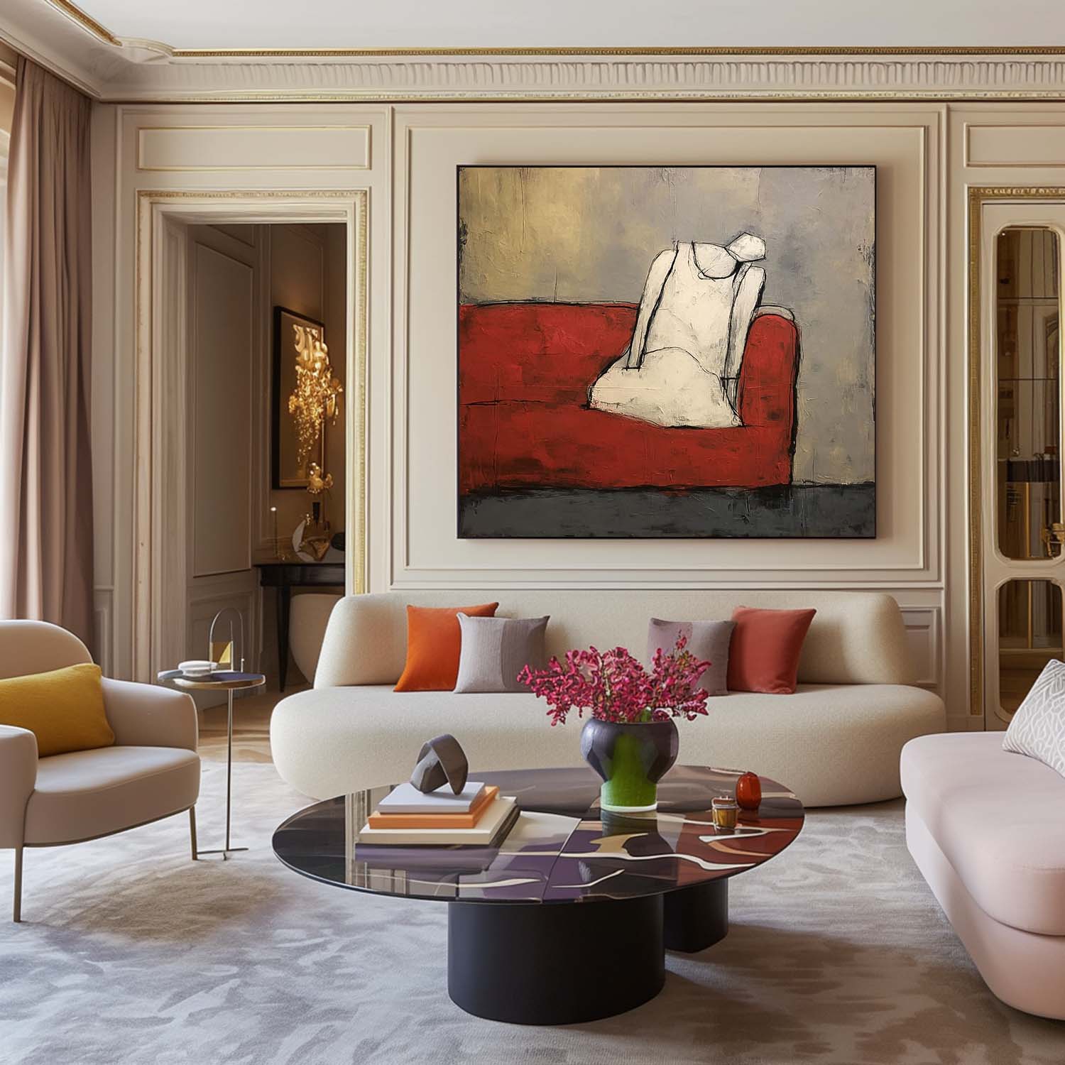 Original Minimalist Artwork Abstract White Vintage Dress Oil Painting Large Wall Art For Living Room