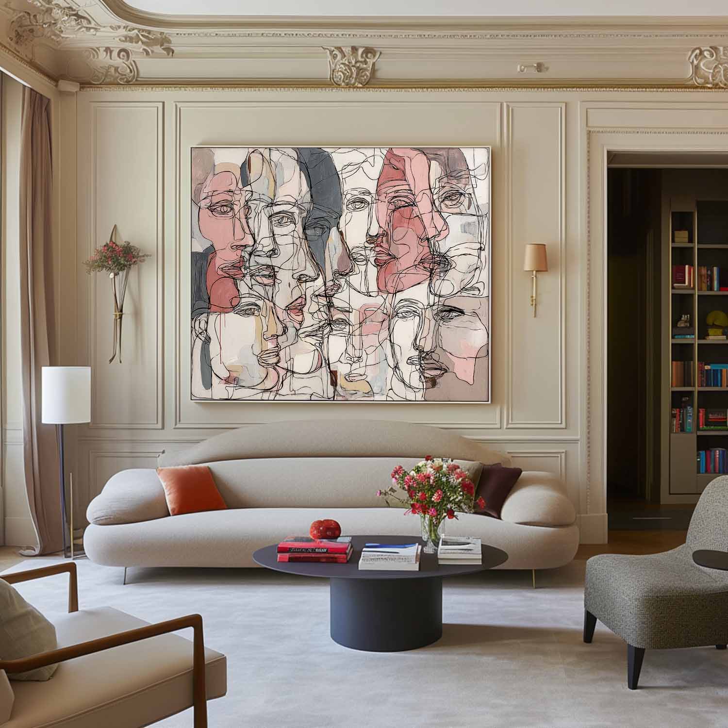Graffiti Artwork Framed  Abstract Line Face Painting Canvas Original Minimalism Modern Style Wall Art