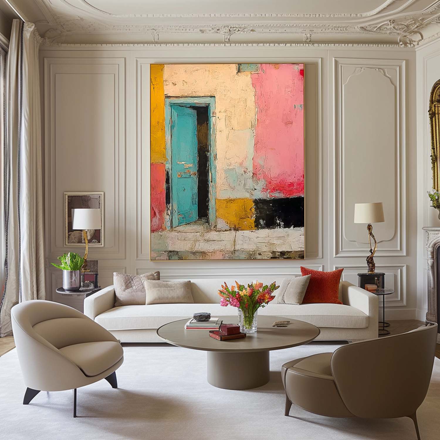 Abstract Acrylic painting Large Architectural Door Painting Framed Original Vibrant Doorway Wall Art