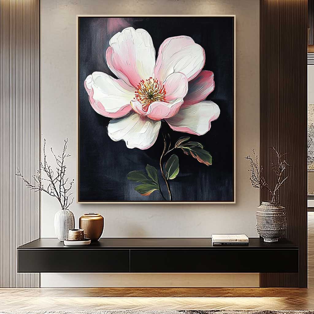 Flower Pastel Impasto Botanical Artwork Floral Painting on Canvas 3D Blossom Textured Wall Art Home Decor