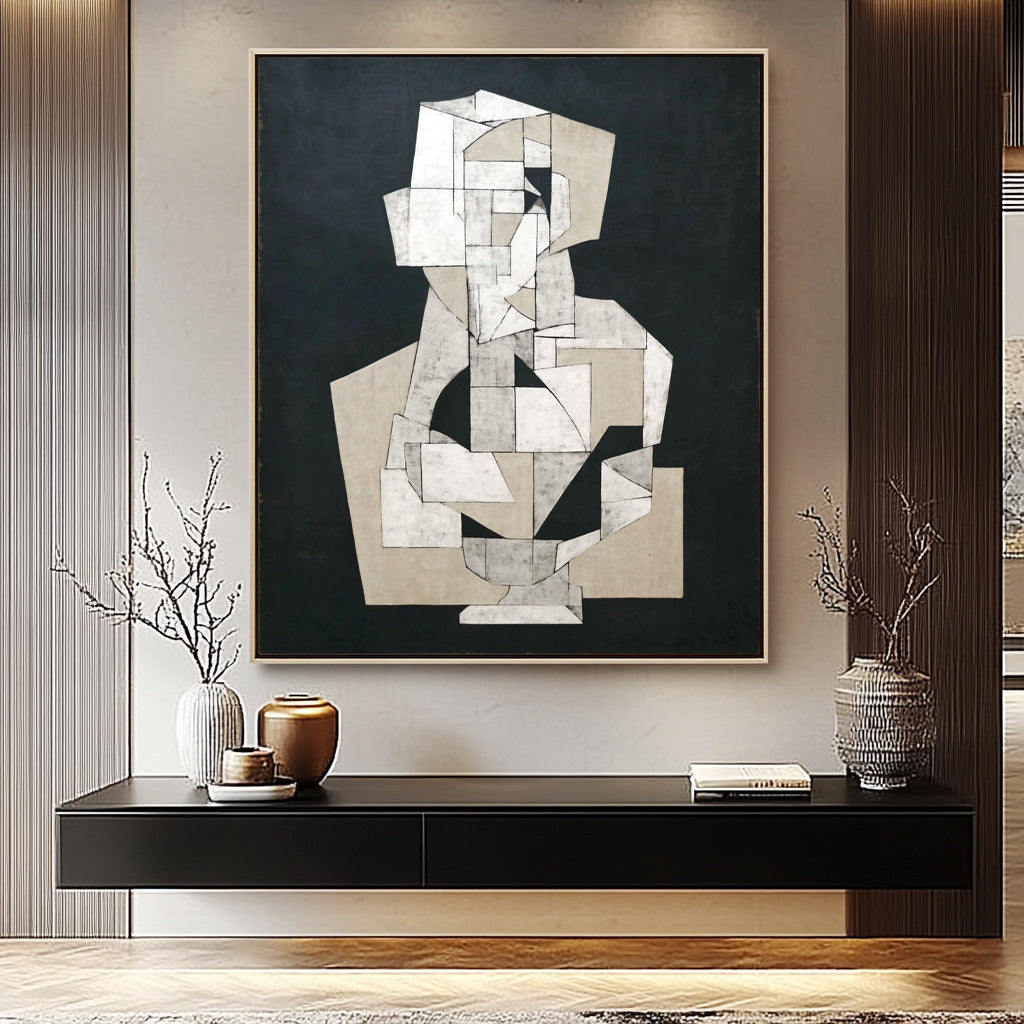 Contemporary Painting For Art Enthusiasts Abstract Geometric Black & White Wall Art Minimalist Decor Art