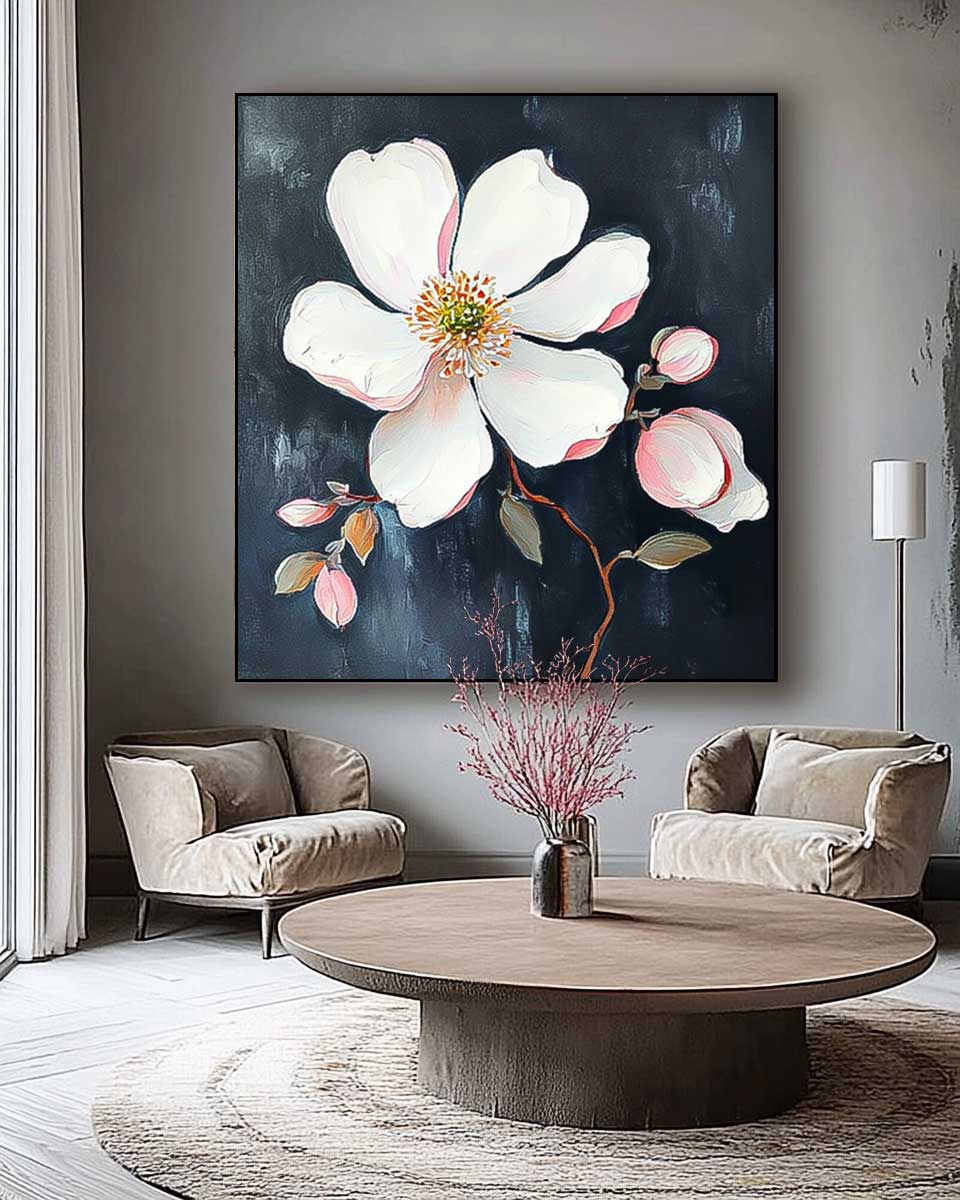 3D Blossom Textured Wall Art Floral Painting on Canvas Flower Pastel Impasto Botanical Minimalism Artwork