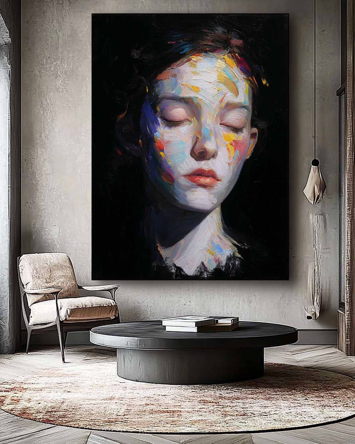 Original Expressive Abstract Portrait Painting Vibrant Colorful Splashes Bold Brushstrokes Contemporary Wall Art