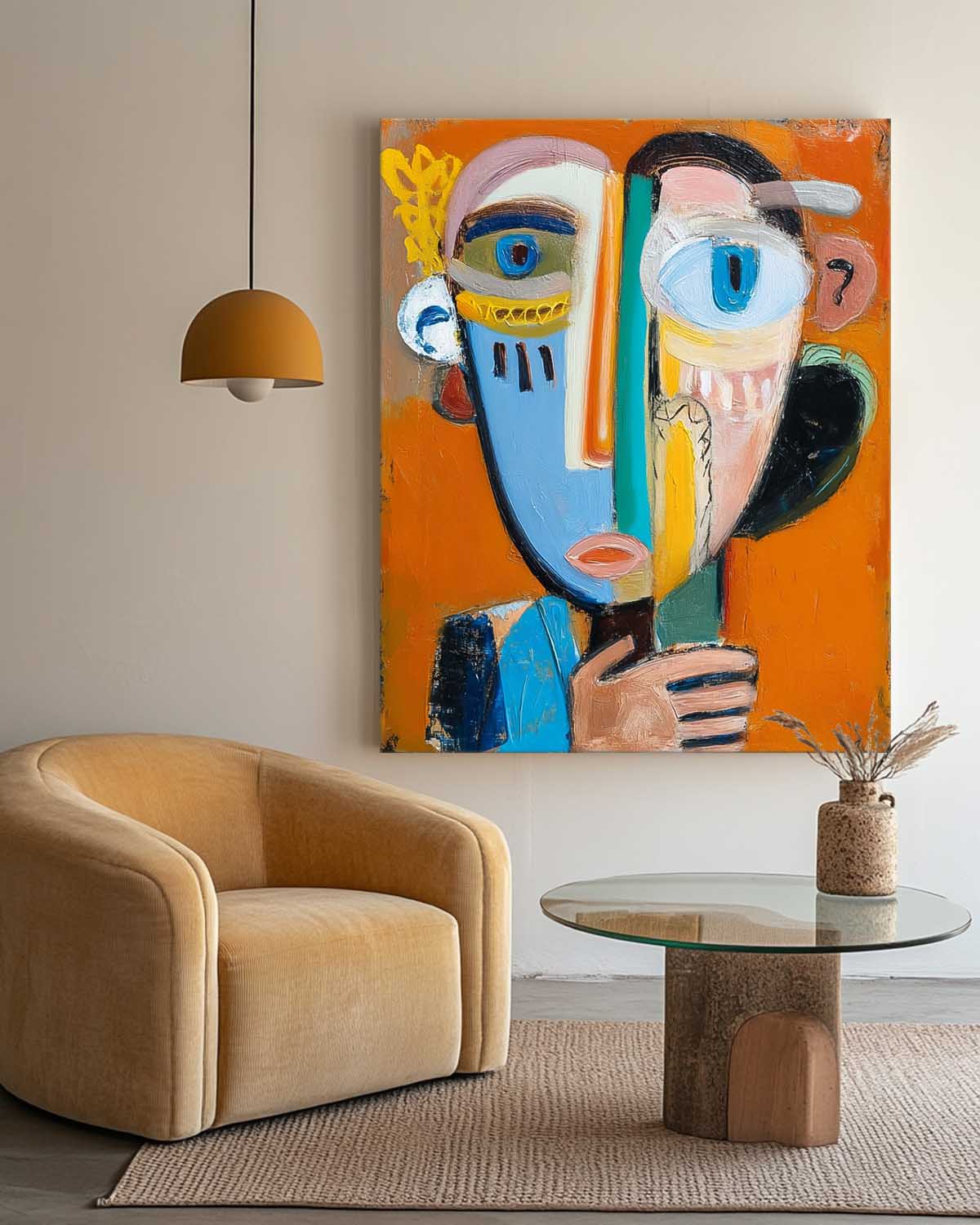 Abstract Portrait Oil Painting On Canvas Large People Wall Art Original Humor Face Painting For Living Room