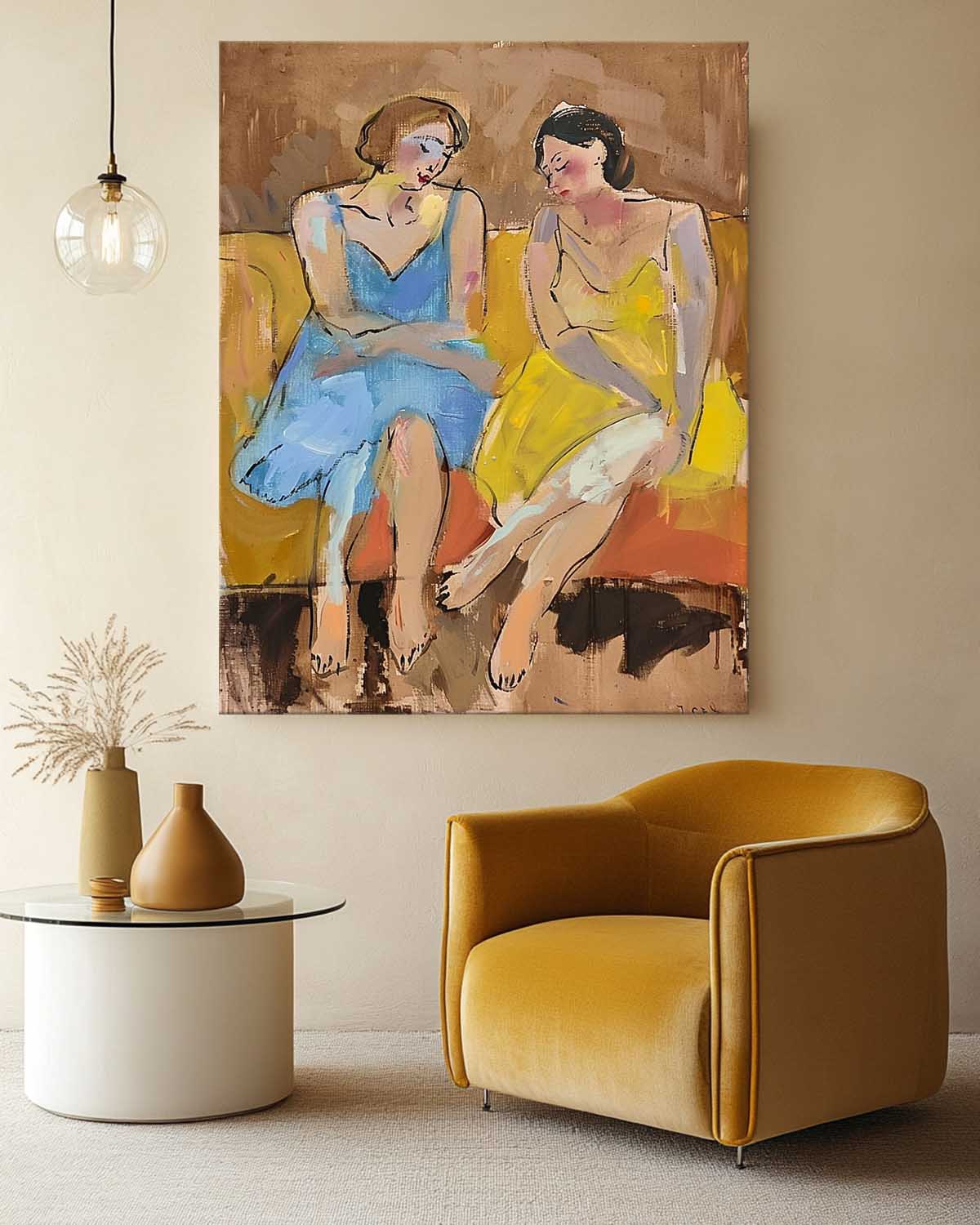 Large Friend Artwork Original Female Acrylic Painting Canvas Abstract Lady Wall Art Framed Gift