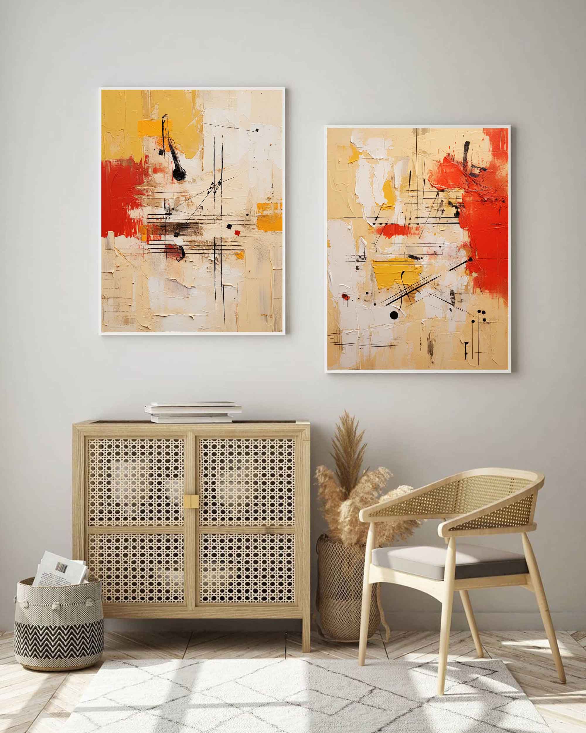 Set of 2 Large Original Music Note Graffiti Acrylic Painting Vibrant Yellow Abstract Graffiti Oil Painting Modern Wall Art Living Room Decor