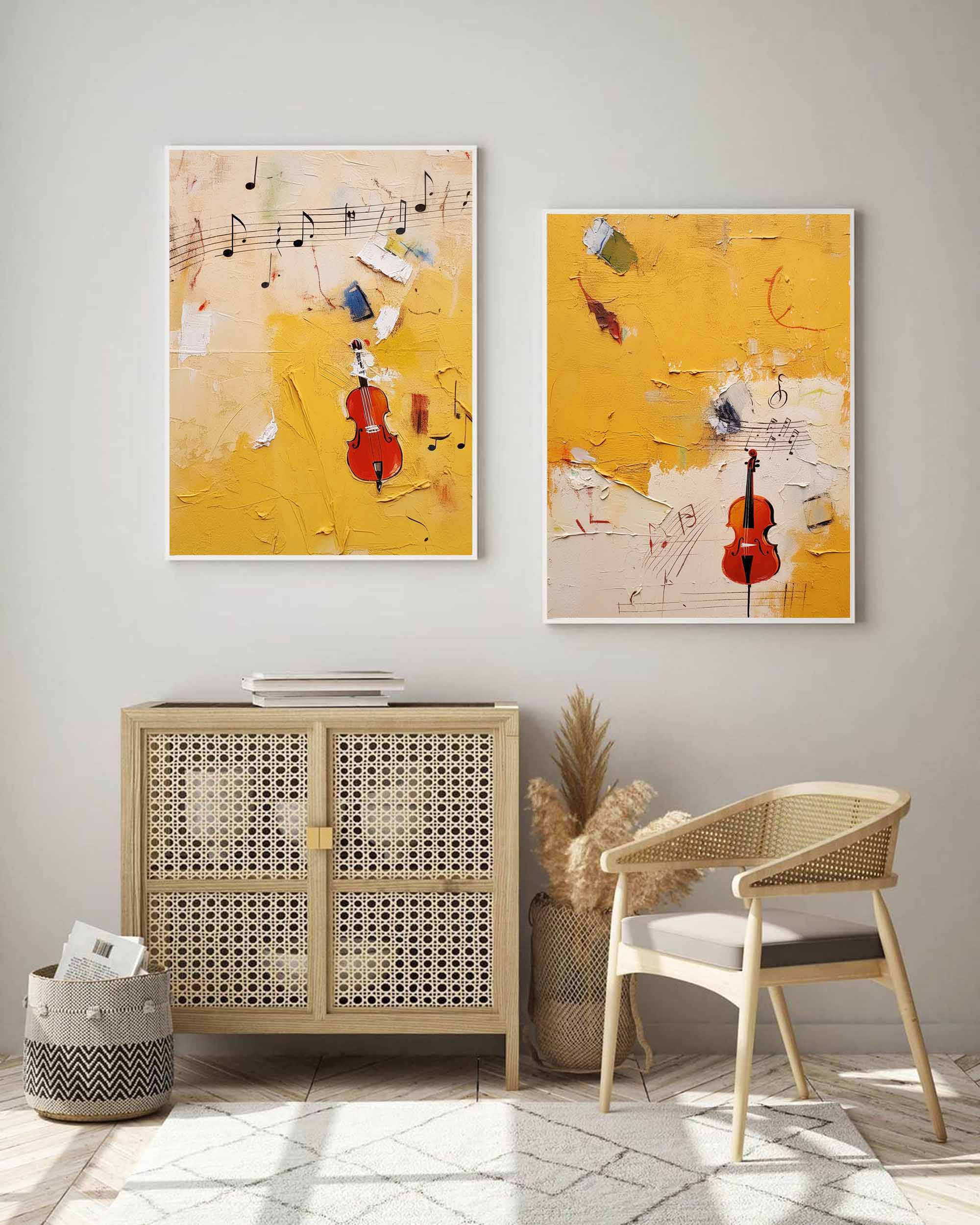 Set of 2 Bright Yellow Abstract Graffiti Oil Painting Modern Wall Art Large Original Acrylic Painting Living Room Decor