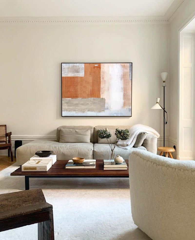 Large Abstract Canvas Oil Painting Original Wall Art Minimalist Geometric Painting Living Room Decor