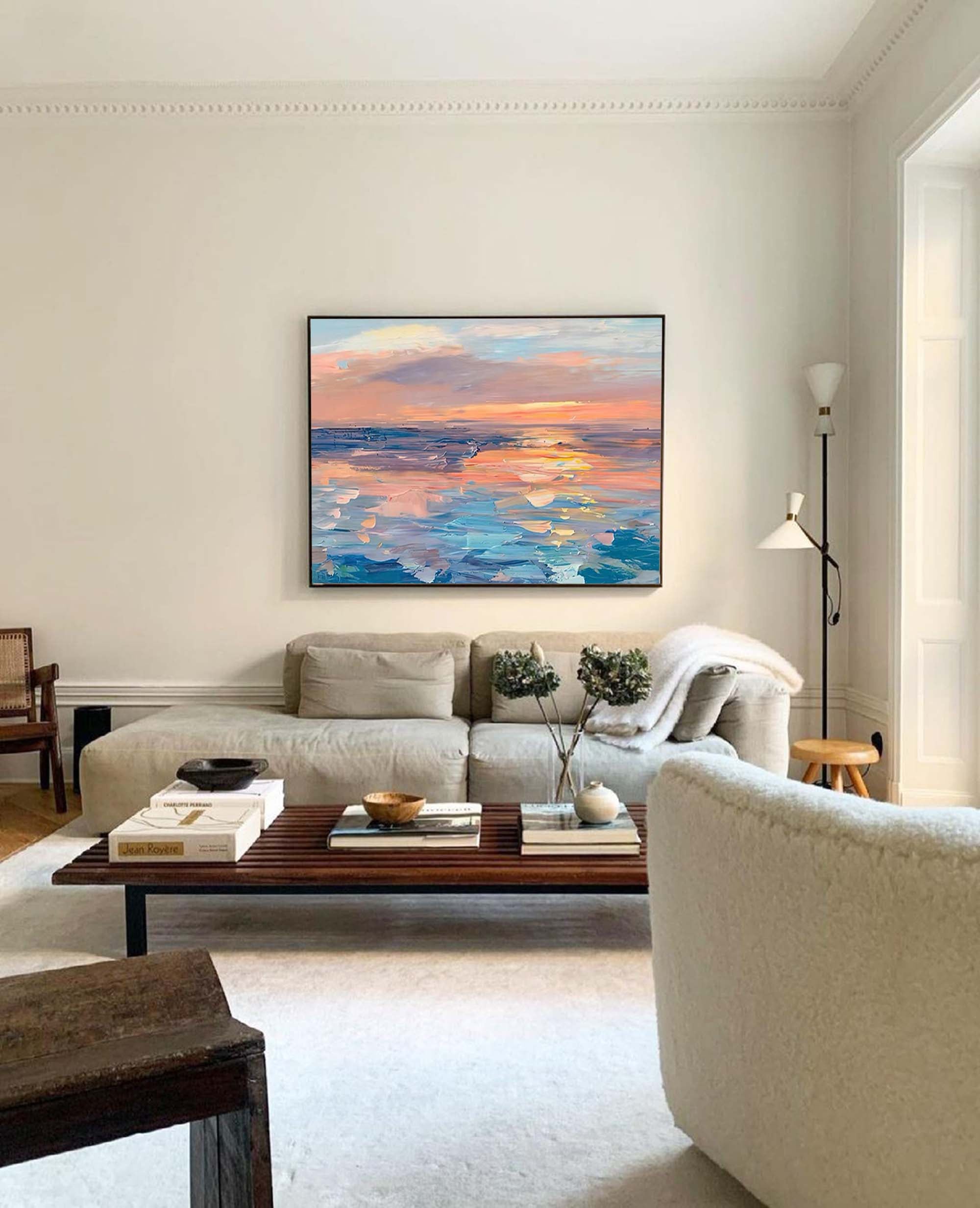 Sunset Oil Painting On Canvas Original Wall Art Abstract Sea Landscape Painting Living Room Decor