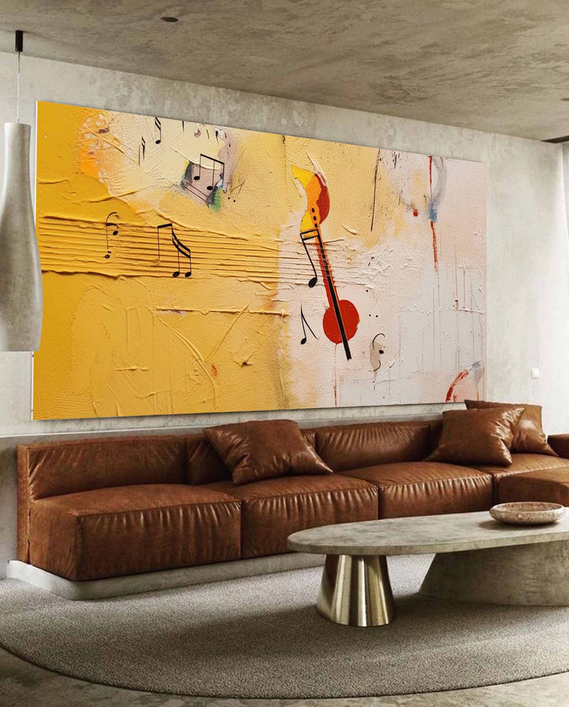 Textured Original Oil Painting On Canvas Vibrant Yellow Acrylic Painting Large Modern Abstract Note Living Room Wall Art