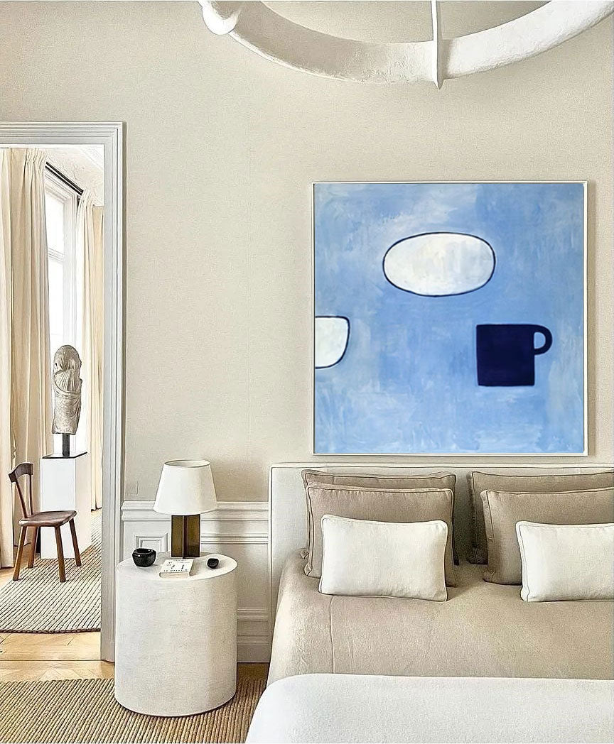 Large Canvas Wall Art Original Blue Abstract  Acrylic Painting on Canvas Modern Minimalist Art for Bedroom