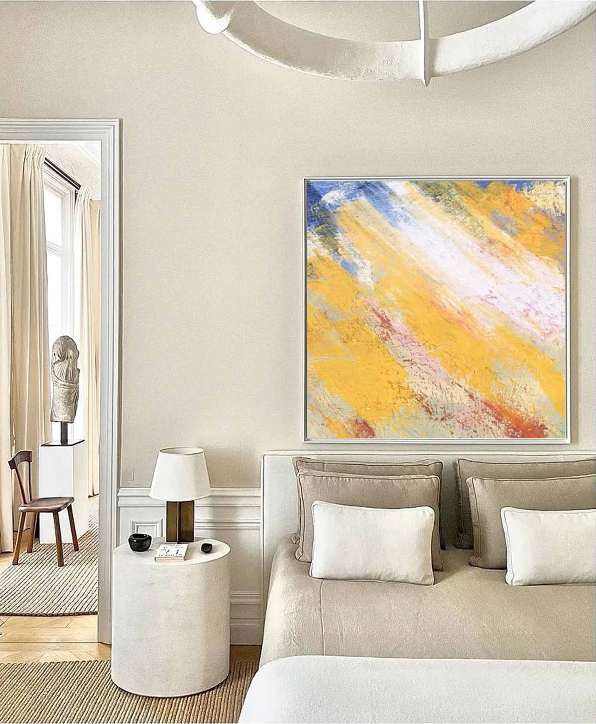 Square Original Abstract Oil Painting Canvas Abstract Acrylic Painting Wall Art Yellow Modern Art Home Decor