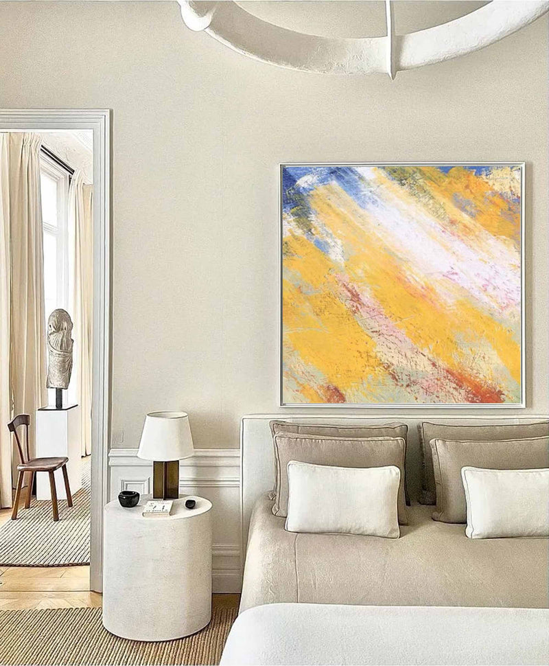 Square Original Abstract Oil Painting Canvas Abstract Acrylic Painting Wall Art Yellow Modern Art Home Decor