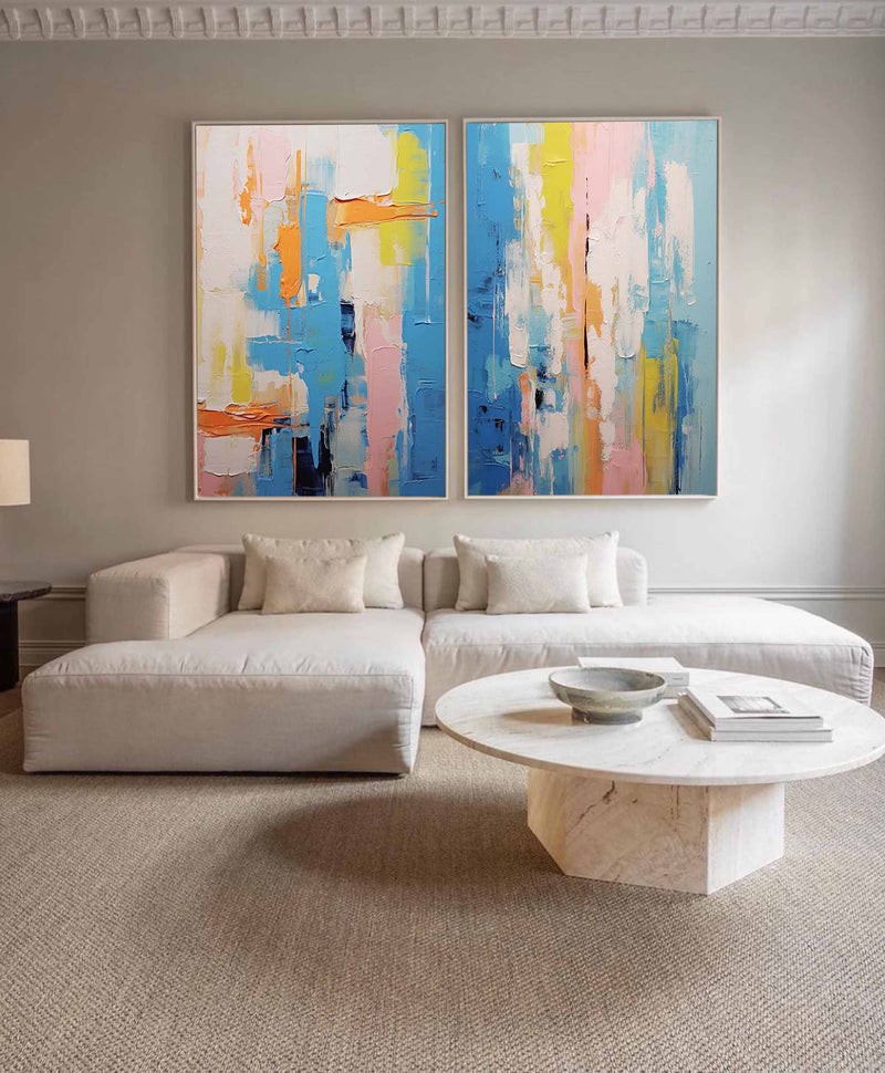 Set of 2 Color Large Abstract Oil Painting Modern Wall Art Original Texture Oil Painting Living Room Decor