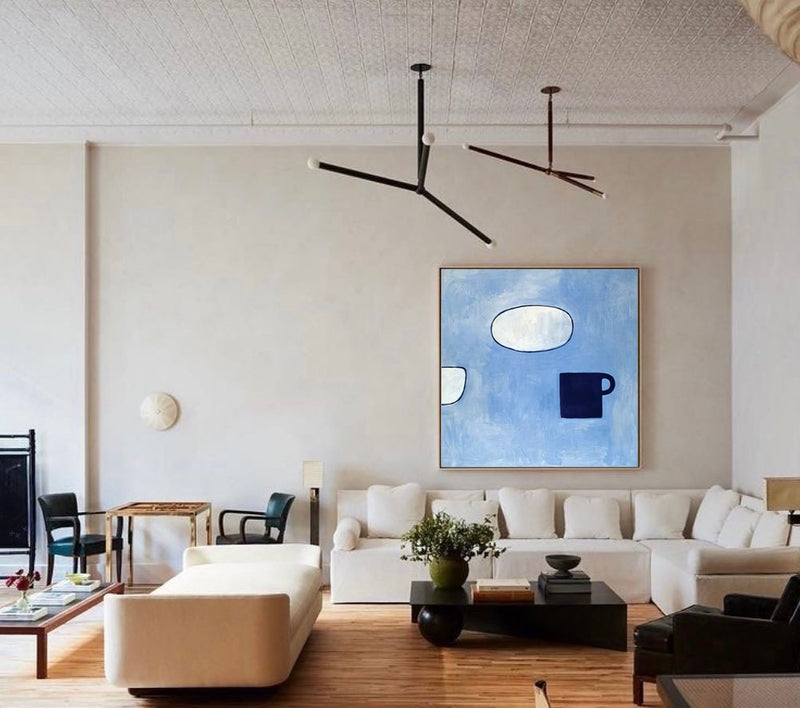 Large Canvas Wall Art Original Blue Abstract  Acrylic Painting on Canvas Modern Minimalist Art for Bedroom