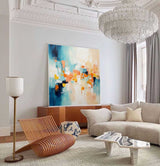 Modern Wall Art Large Abstract Oil Painting On Canvas Original Blue And Yellow Acrylic Painting For Living Room