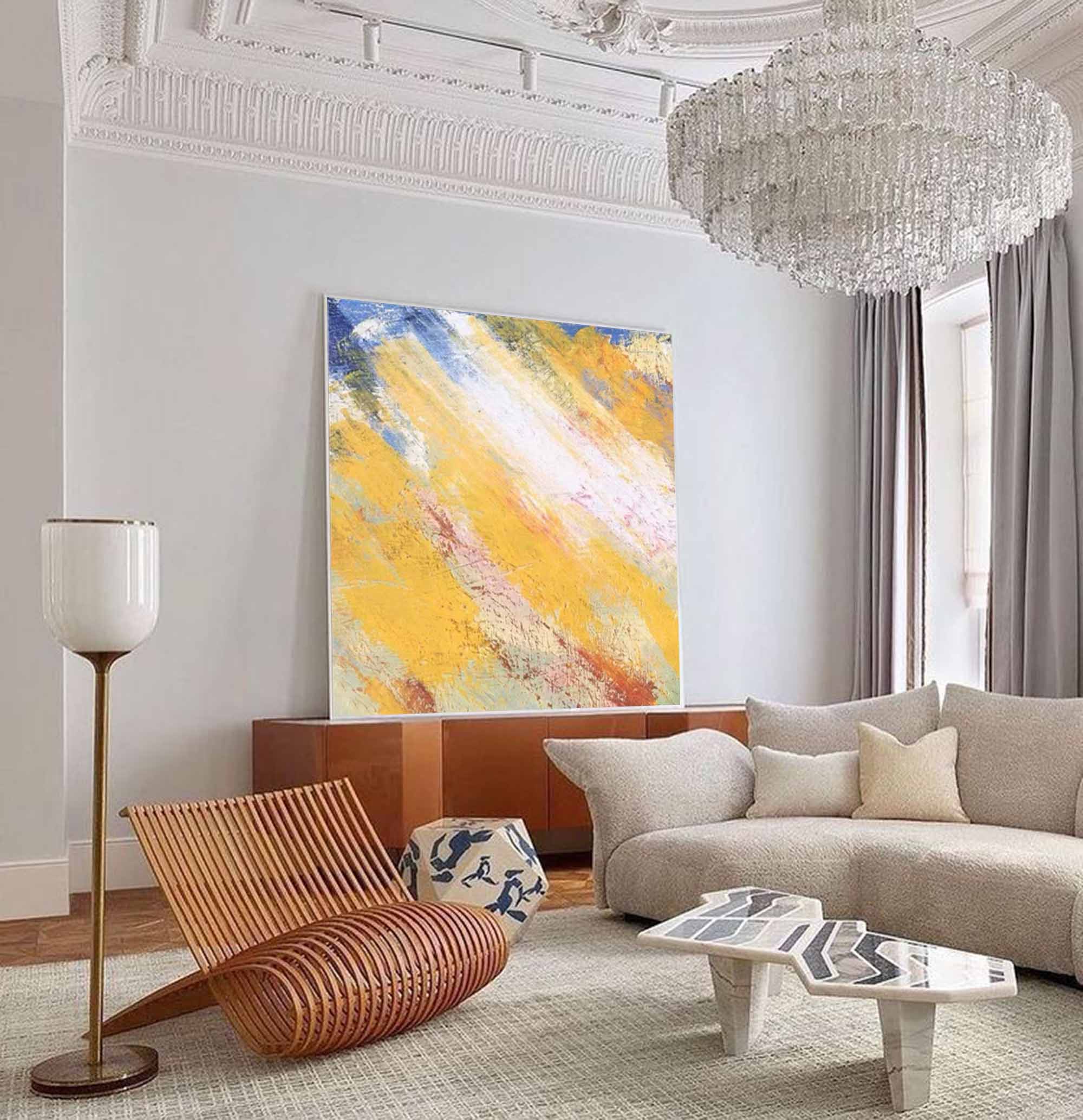 Square Original Abstract Oil Painting Canvas Abstract Acrylic Painting Wall Art Yellow Modern Art Home Decor