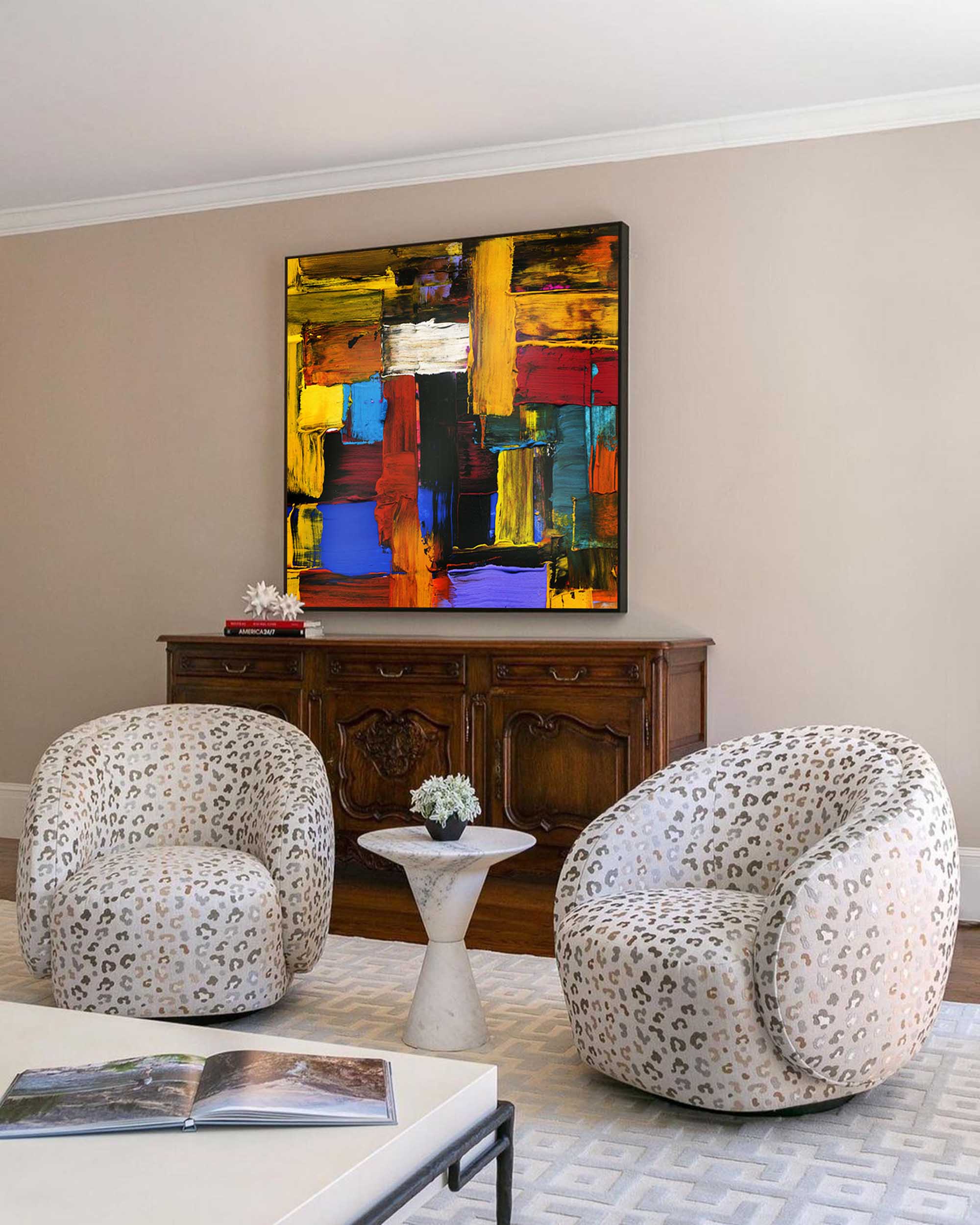 Original Painting On Canvas Abstract Art Geometric Painting Living Room Stylish Wall Decor