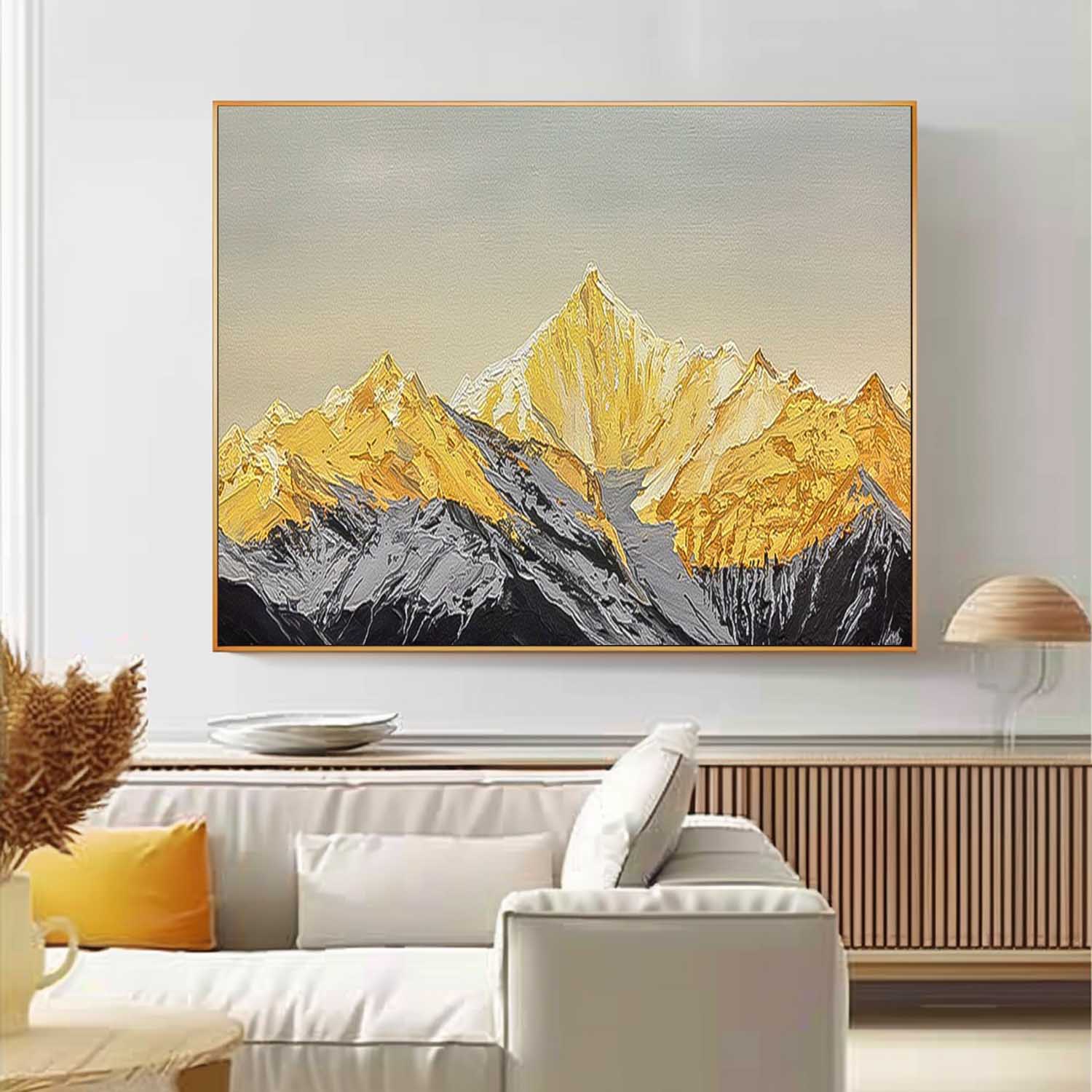 Modern Abstract Gold Mountain Oil Painting On Canvas Large Original Mountain Wall Art For Living Room