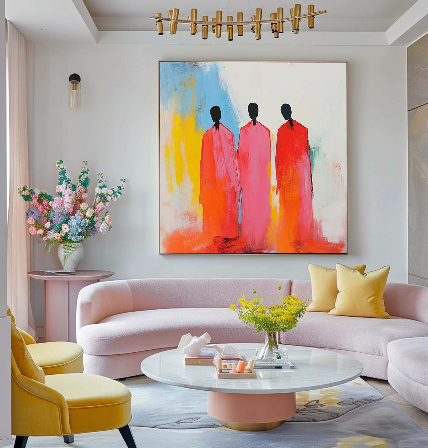 Original Pink Figure Acrylic Painting Canvas Colorful Abstract Wall Art Square Large Portrait Artwork