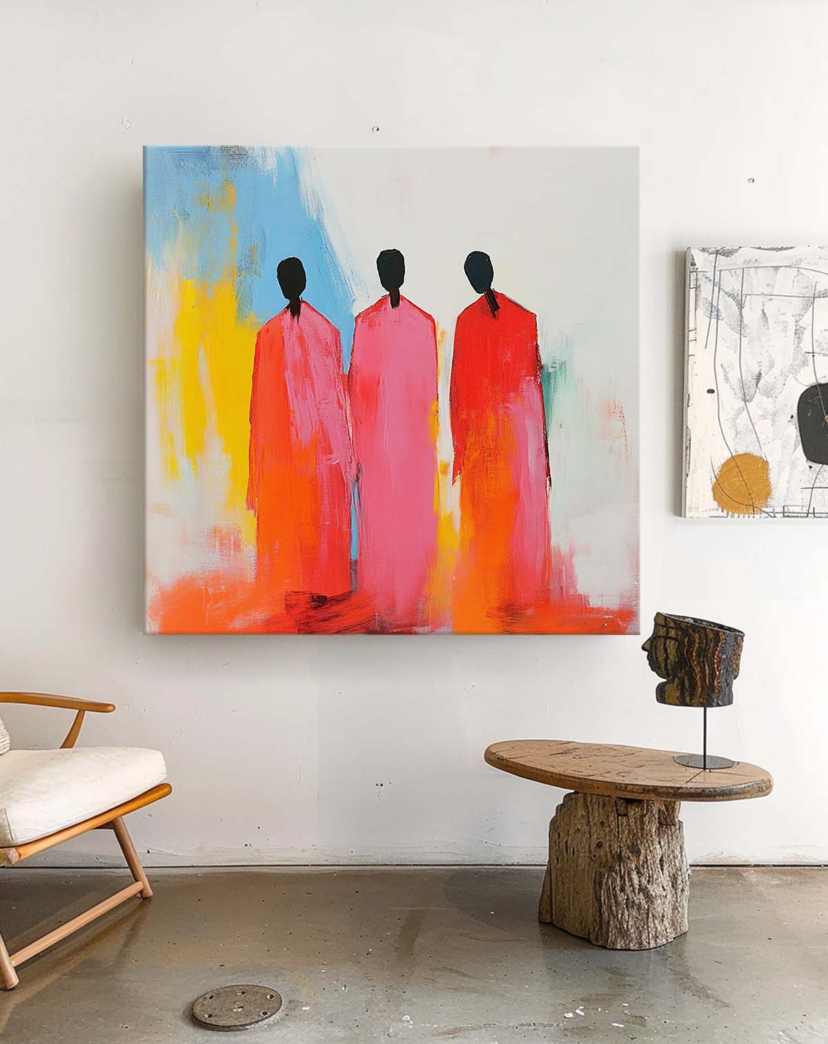 Original Pink Figure Acrylic Painting Canvas Colorful Abstract Wall Art Square Large Portrait Artwork