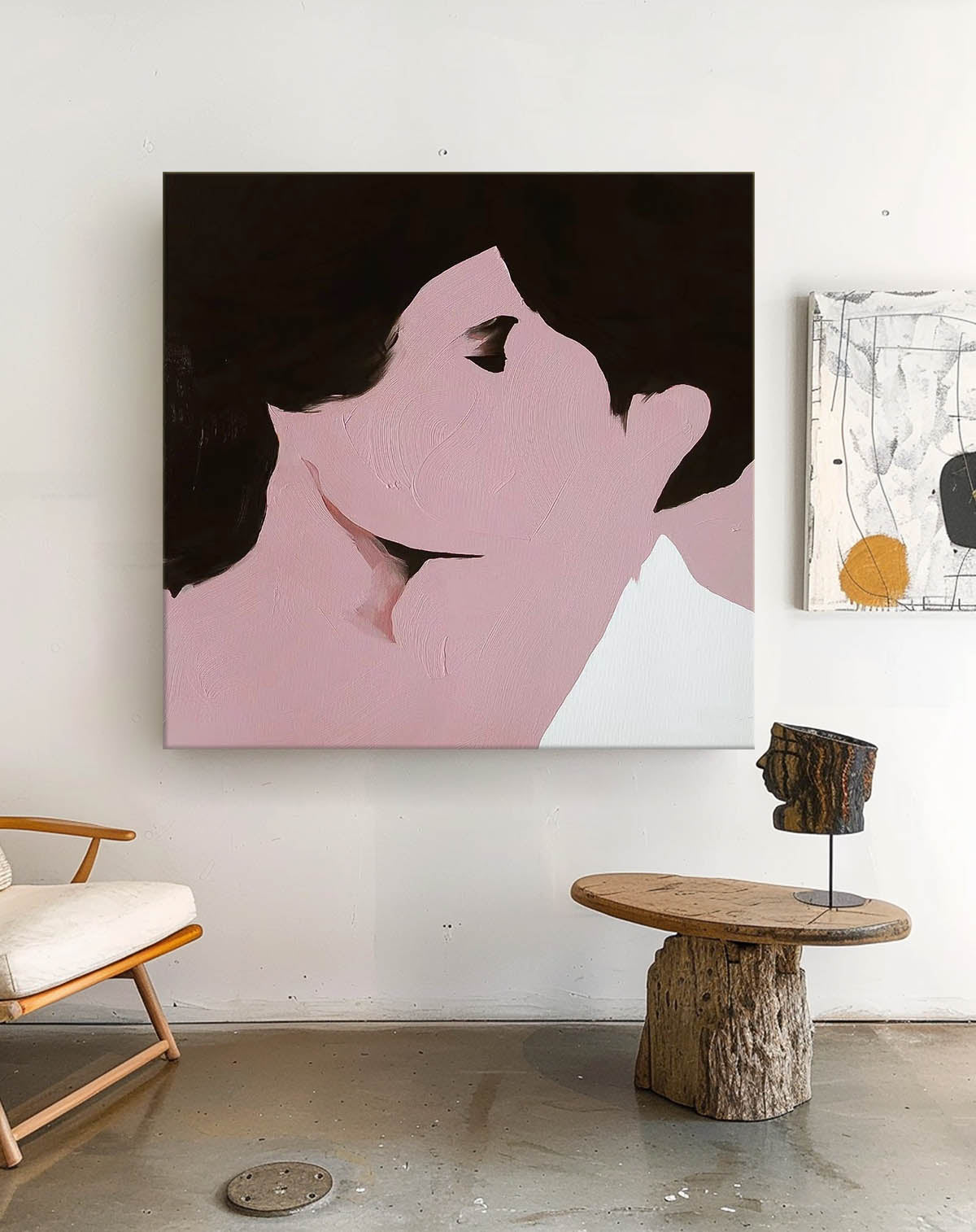 Abstract Wall Art Square Man And Woman Kissing Original Minimalism Painting Canvas Large Artwork