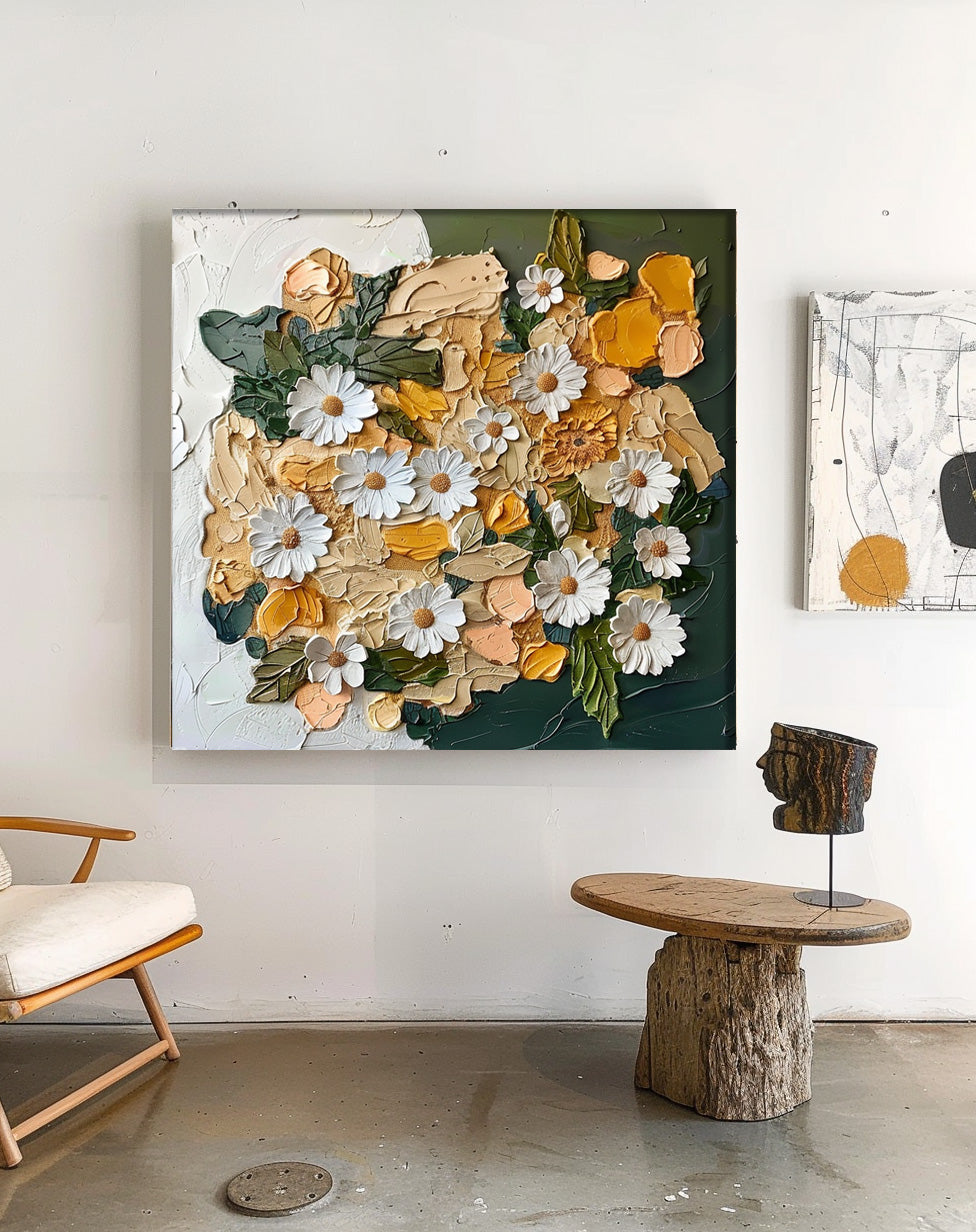 Original 3d Little Daisy Floral Wall Art Large Textured Floral Acrylic Painting Contemporary Home Decor Gift