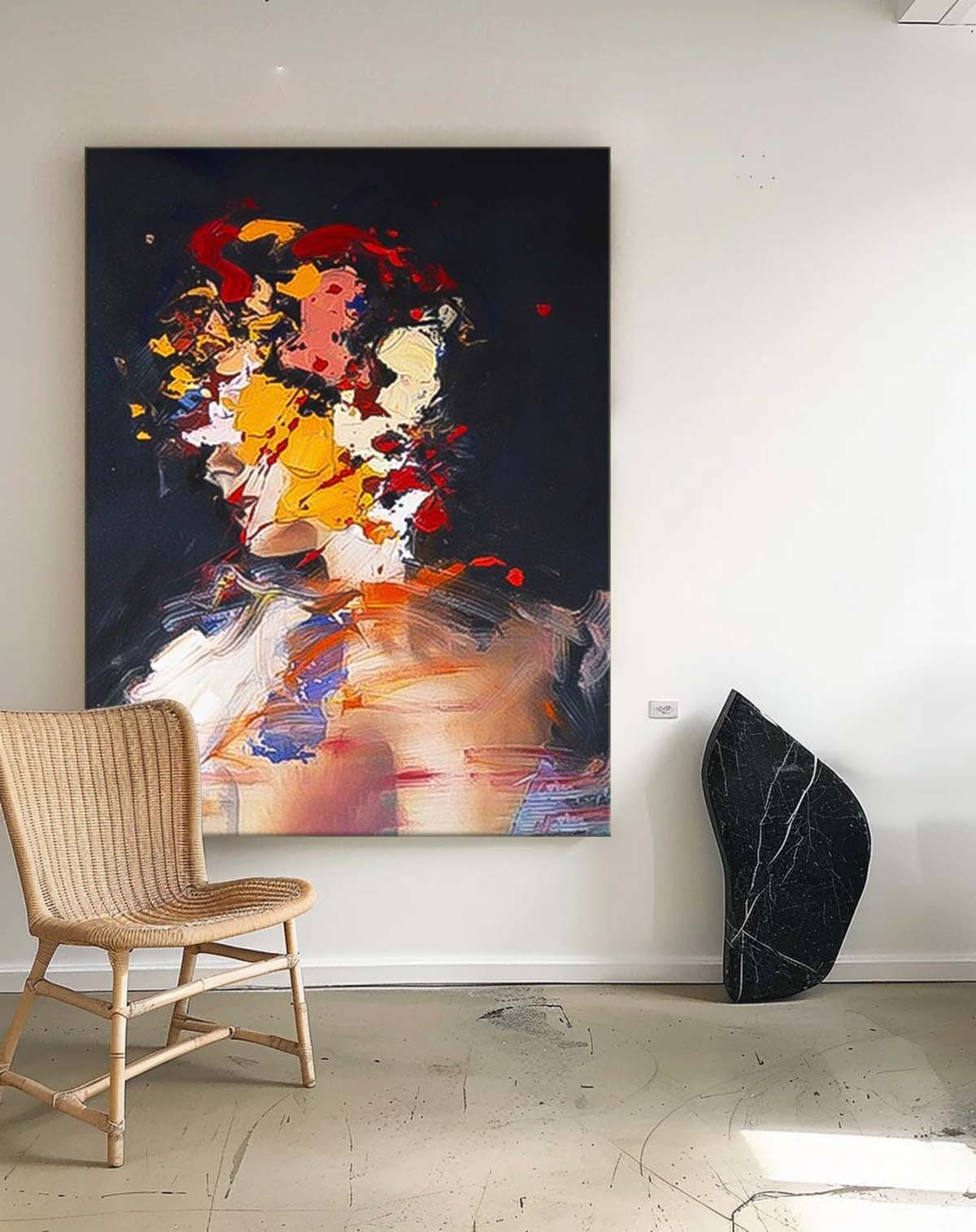 Modern Abstract Woman Painting Colorful Female Wall Art Framed Large Abstract Portrait Canvas Art