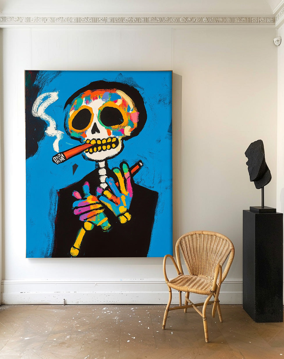 Lovely Skeleton Painting Colorful Original Abstract Wall Art Large Acrylic Painting Framed Unique Home Decor