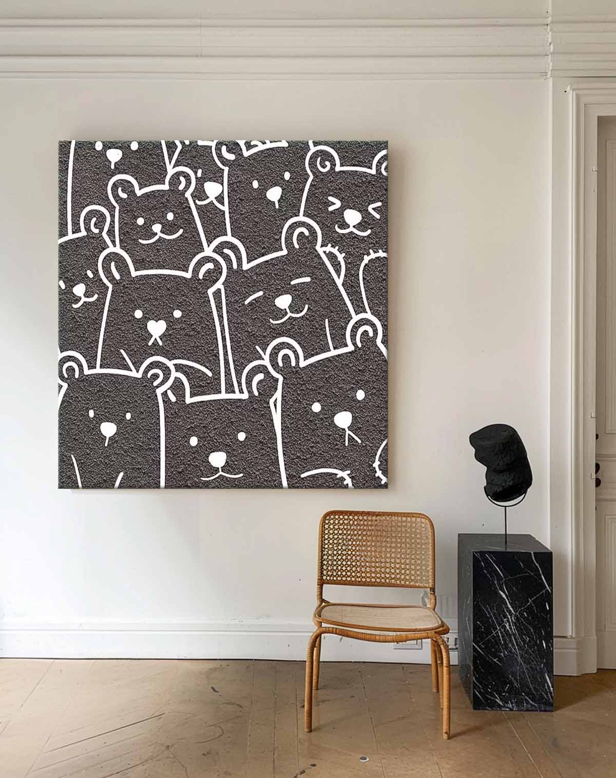 Large Interesting Simple Strokes Bear Abstract Wall Art Modern Minimalist Canvas Acrylic Painting Home Decor