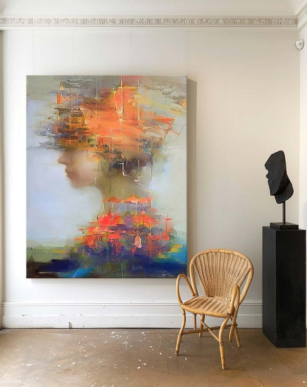 Large Faceless Portrait Painting Abstract Lady Painting Woman Face Artwork Original Wall Art Figurative Canvas Art Framed Woman Home Decor