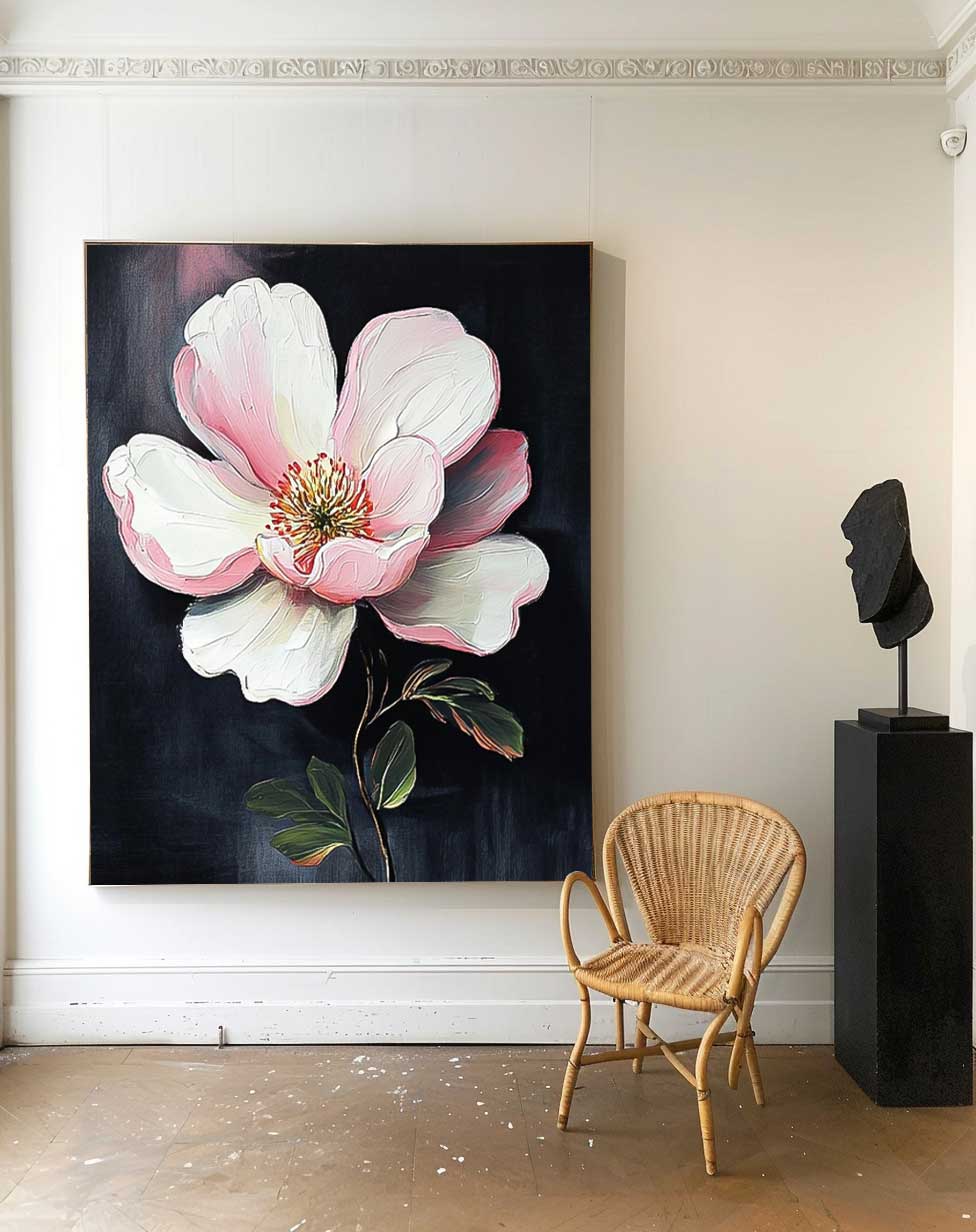 Flower Pastel Impasto Botanical Artwork Floral Painting on Canvas 3D Blossom Textured Wall Art Home Decor