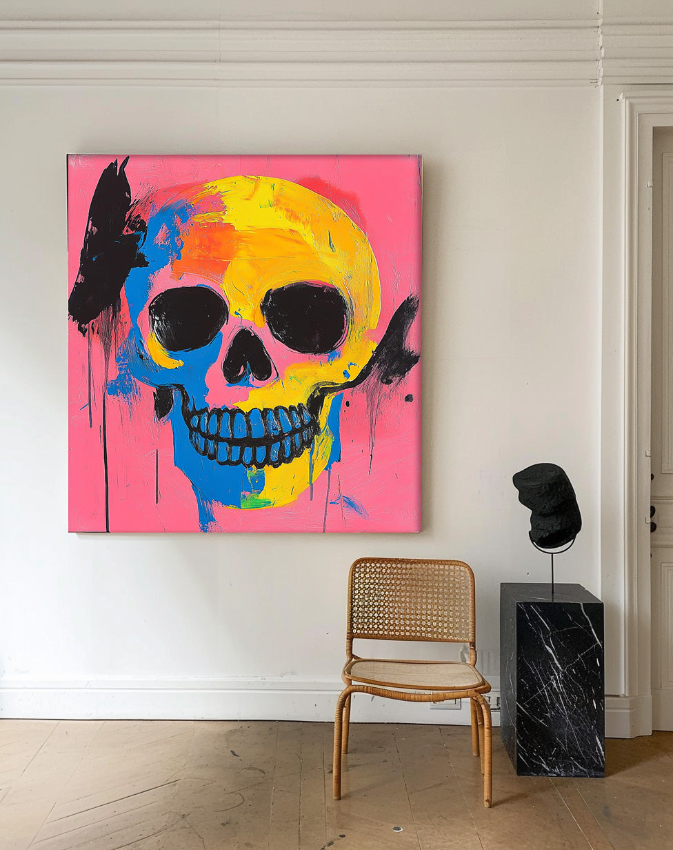 Original Skeleton Painting Canvas  Square Abstract people's Wall Art Large Square Artwork Home Decor