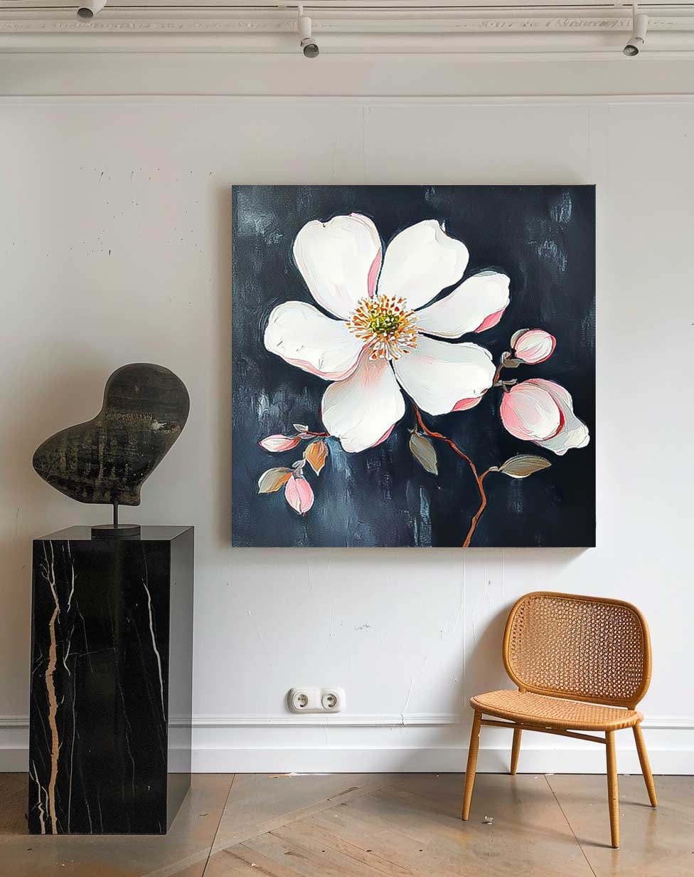 3D Blossom Textured Wall Art Floral Painting on Canvas Flower Pastel Impasto Botanical Minimalism Artwork