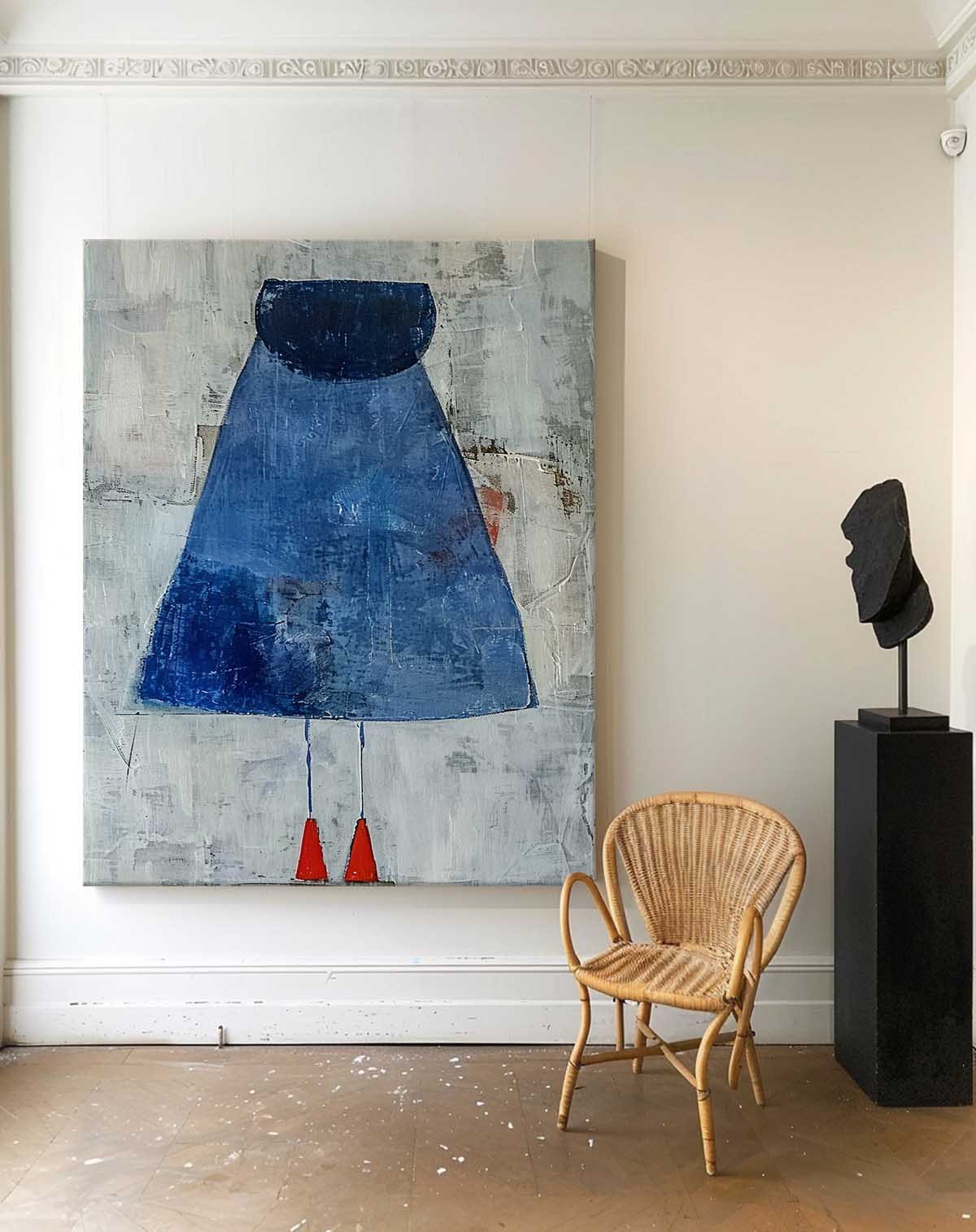 Original Minimalist Artwork Large Vintage Blue Skirt Wall Art Abstract Dark Aesthetic Canvas Oil Painting