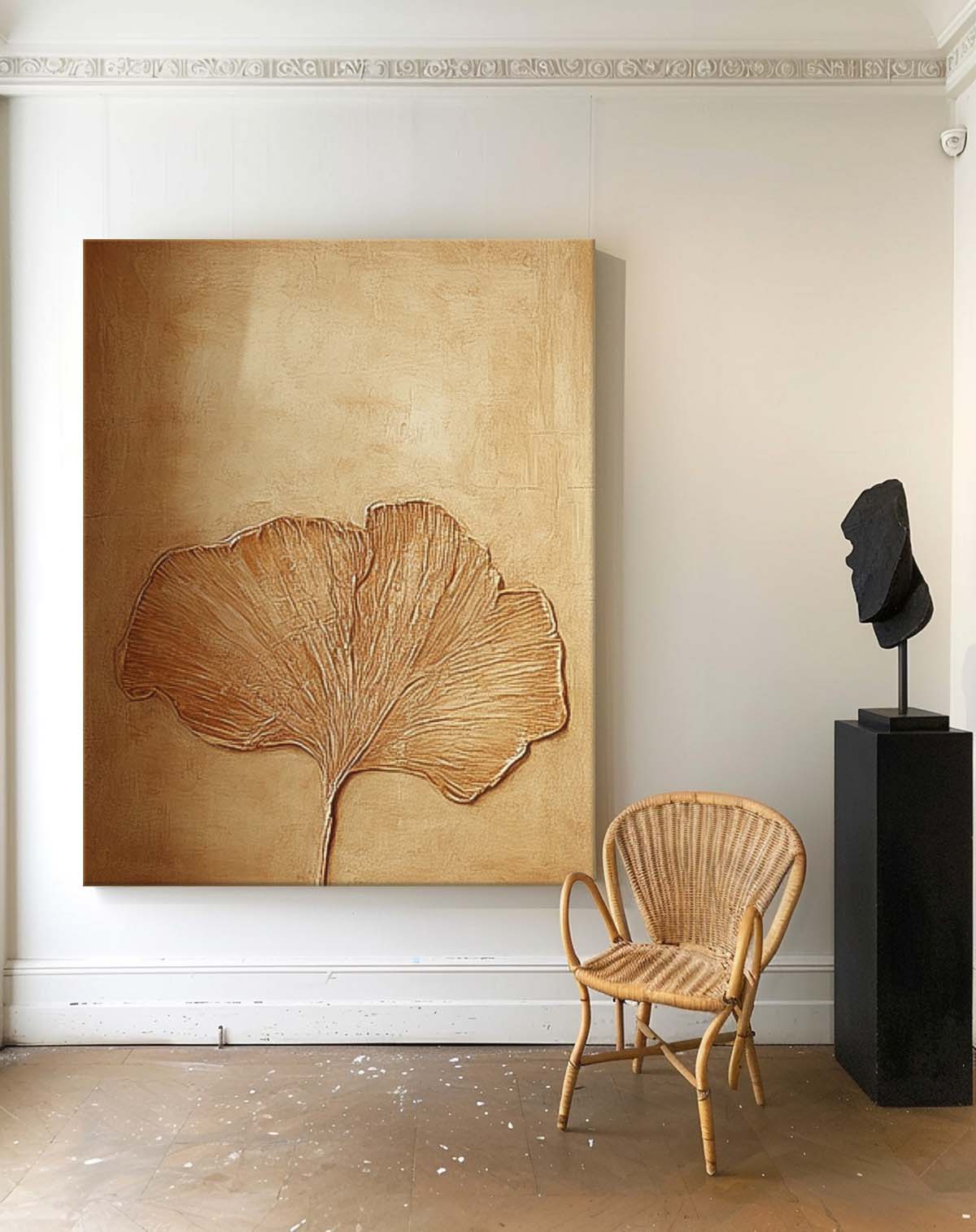Original Ginkgo Leaf Painting Exquisite Ginkgo Leaf Acrylic Painting Textured Brown Floral Art For Living Room