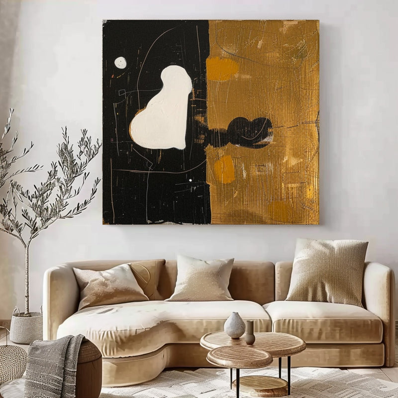 Lovely Modern Minimalist Canvas Painting Acrylic Large Brown Abstract Wall Art Framed For Living Room