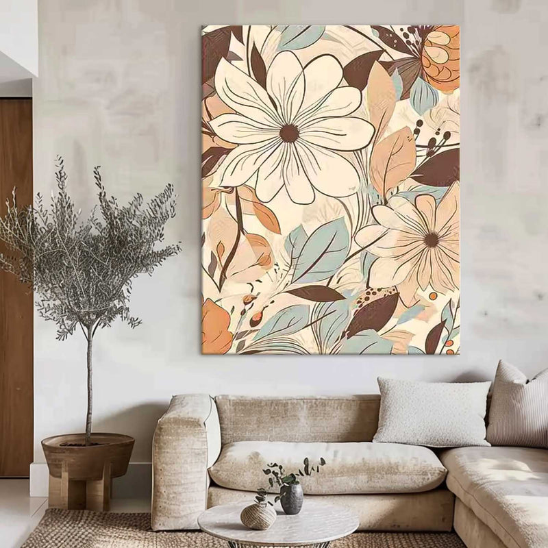 Original Modern Flowers Line Artwork Abstract Hand Painted Oil Painting On Canvas Floral Wall Art Home Decor