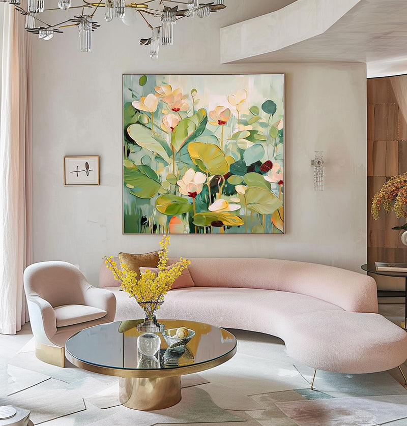 Extra Large Textured Abstract Flower Paintings Square Contemporary Floral Paintings Spring Painting Framed