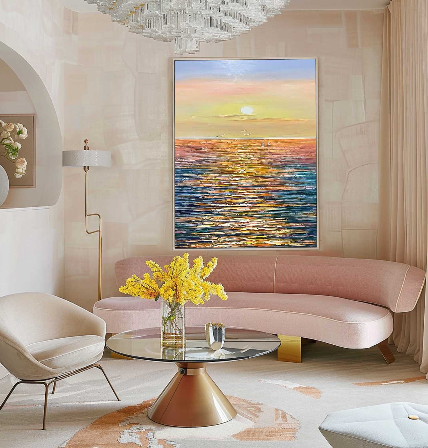 Abstract Sunset Modern Wall Art Acrylic Painting Large Texture Sea Surface Landscape Oil Painting Home Decor